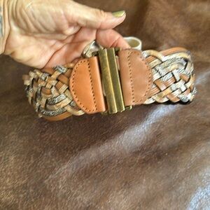 LIVE LOVE LOFT Metallic Leather Weave Waist Belt with elastic